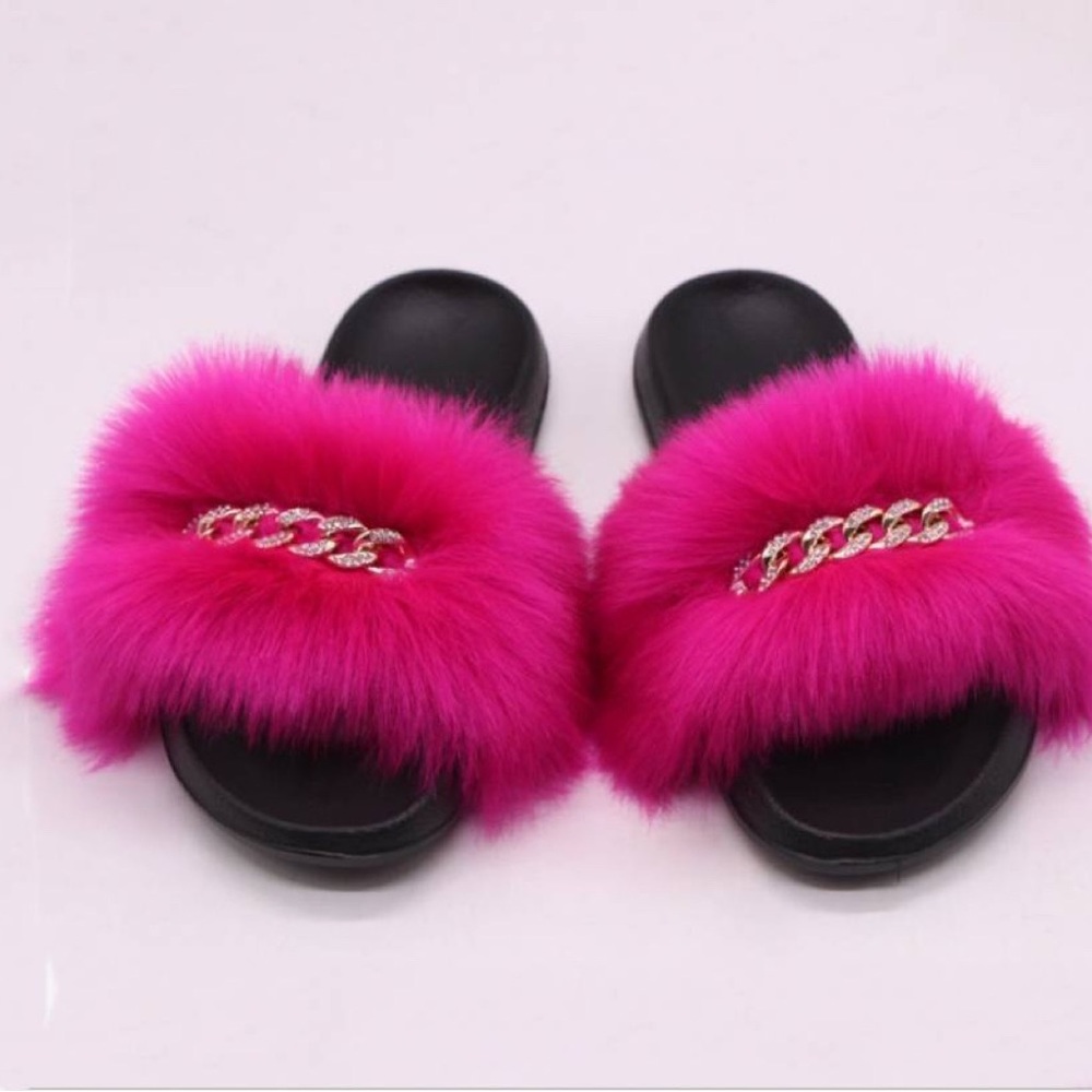 NWOT-Slippers, faux fur, rhinestone embellished, indoor-outdoor sole, new